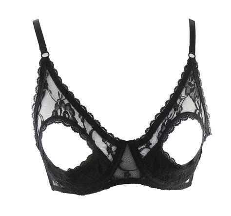 Naughty Bitz Ladies Beautiful Sexy Black Peek A Boo Open Nipple Gorgeous Floral Lace Underwire