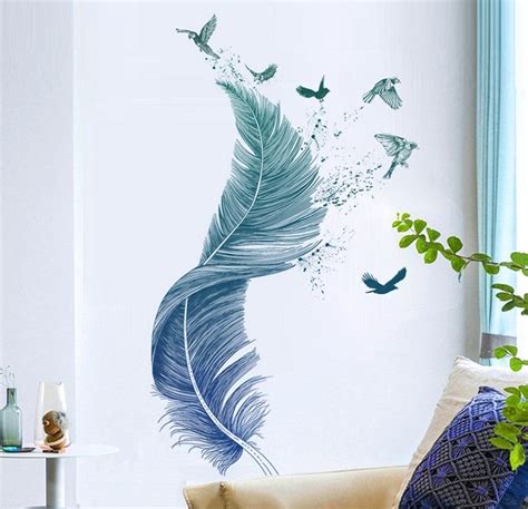 Large Feather Bird Drawing Pattern Vinyl Wall Sticker Wall Decal