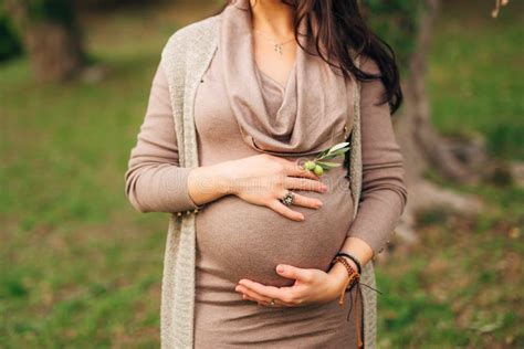 Pregnant Woman Holding Belly With Hands Stock Image Image Of