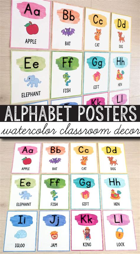 Free Alphabet Posters Watercolor Classroom Decor Watercolor Classroom