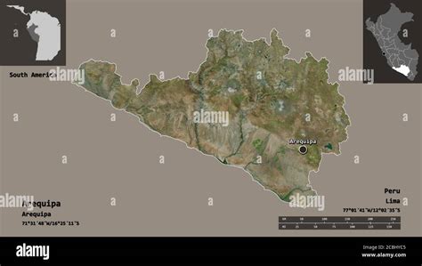 Forma De Arequipa Región Del Perú Y Su Capital Escala De Distancia