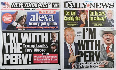 The Ny Post And Ny Daily News Had Nearly Identical Trump Roy Moore Cover Headlines