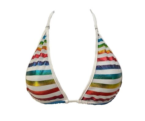 Sheer Rainbow Stripe Micro Bikini Top String Swimwear Minimal Coverage Bikini Top Cheeky