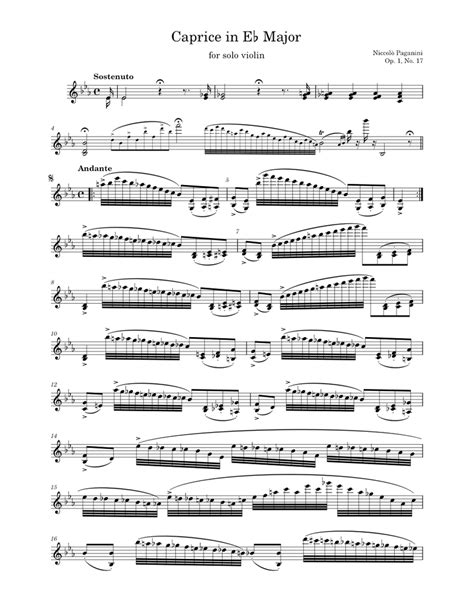 Solo Violin Caprice No 17 In E Flat Major N Paganini Op 1 No 17