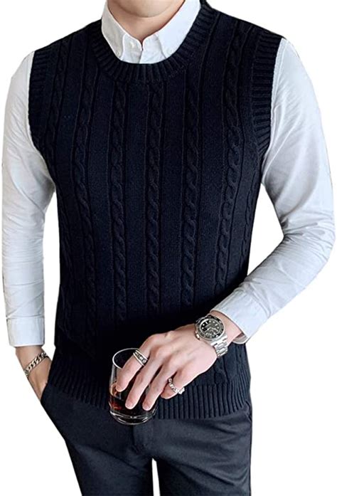 Mens Classic V Neck Sleeveless Jumper Vest Solid Color Twist Knitted
