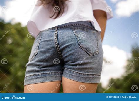 Booty Girl In Denim Shorts In The Park Stock Image Image Of Outdoors People 97740803