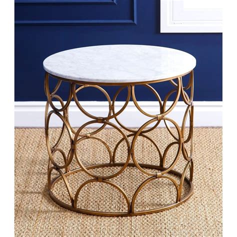 Lonersab White Faux Marble And Chrome Round Coffee Table