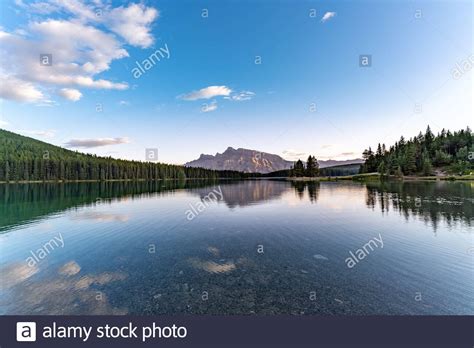 Two Jack Lake At Sunset Banff National Park Canada Stock Photo Alamy