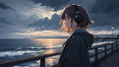 Lonely Anime Girl Sunset Beach Live Wallpaper Moewalls