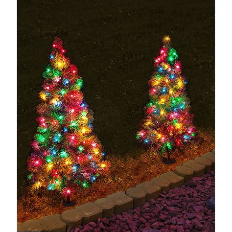 2 Pack 3 Ft Tall Multi Colored Led Lighted Pathway Christmas Trees