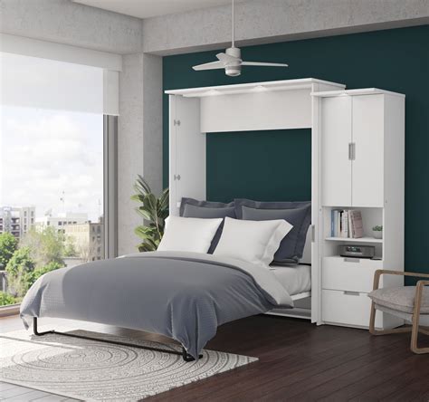Bestar Lumina 2 Piece Queen Wall Bed And Storage Unit In White