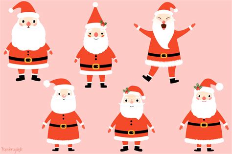 Kawaii Santa Claus Clipart Set Cute Santa Clip Art Funny Santas