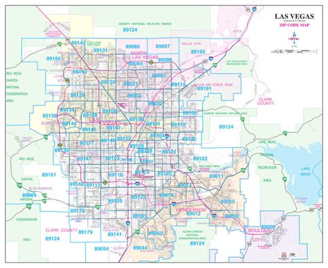 Las Vegas Arterial And Collector Zip Code Wall Map Ready To Hang Wide