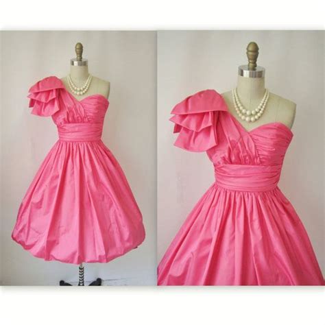 vintage prom dress 1980 s one shoulder hot pink taffeta etsy 80s prom dress 1980s