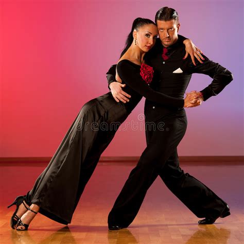 Professional Ballroom Dance Couple Preform Exhibition Dance Stock