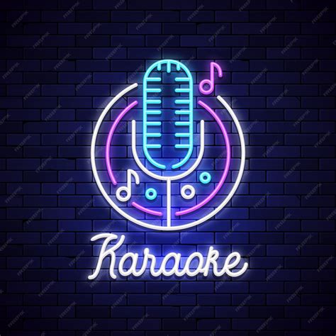 Bar De Noche De Neón De Karaoke Mocrophone Karaoke Logo Letrero Música