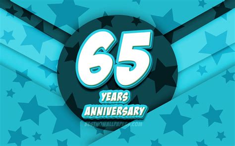 Download Wallpapers 4k 65th Anniversary Comic 3d Letters Blue Stars