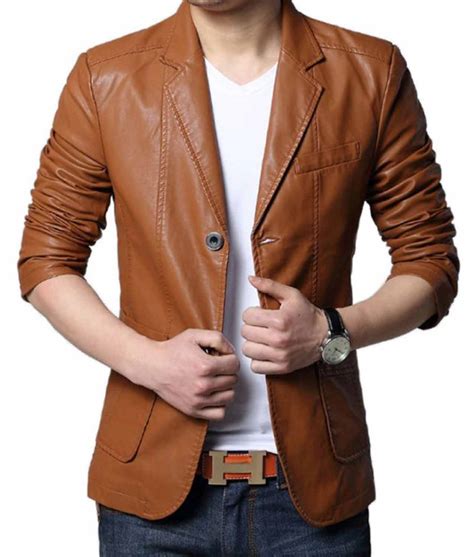 Mens Casual Wear Slim Fit Brown Leather Blazer Jacket Jackets Creator