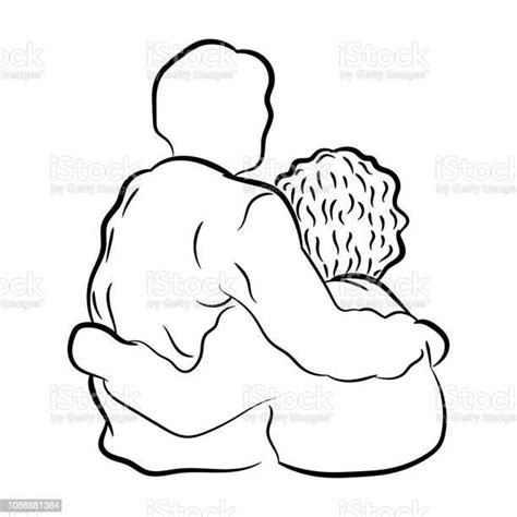 Handrawn Of A Couple Hugging Simple Line Vector Stock Illustration Download Image Now