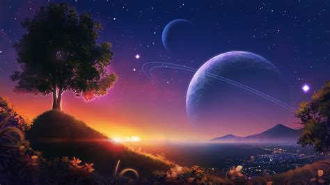 Wallpaper Sky Anime Night Scene Planets Scenic Stars Resolution