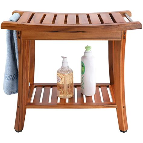 Utoplike Teak Shower Bench Seat With Handles Portable Wooden Spa Bathing Stool With Storage