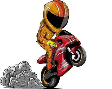 Vector Illustration Wheelies Biker Motorcycle Rider Racing Digital Art