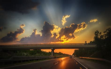 Sunset Overpass Clouds Freeway Highway Road Wallpaper 1920x1200
