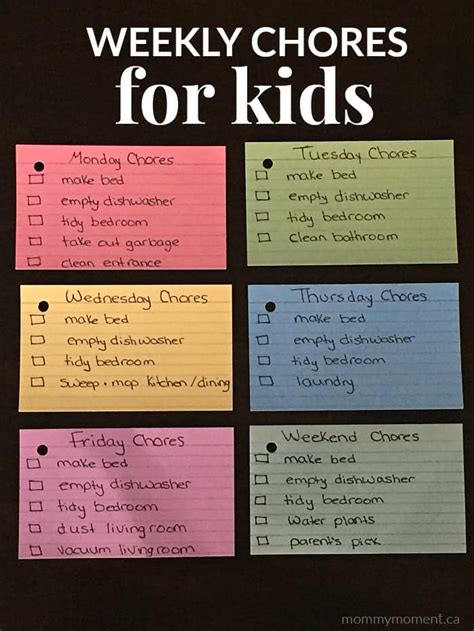 Weekly Chores For Kids Mommy Moment