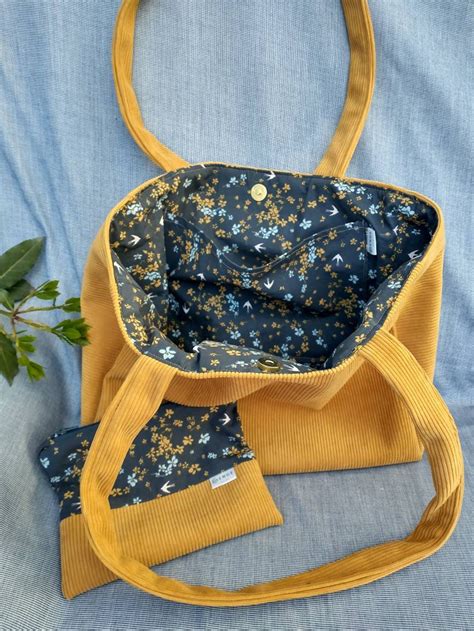 Women Corduroy Tote Bag With Pouch Etsy