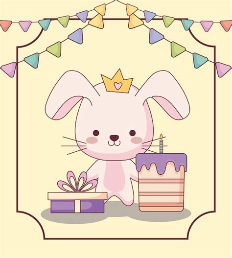 Premium Vector Cute Rabbit Happy Birthday Card With Cake And Icons