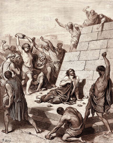 The Stoning Of Saint Stephen By Gustave Dore Drawing By Litz