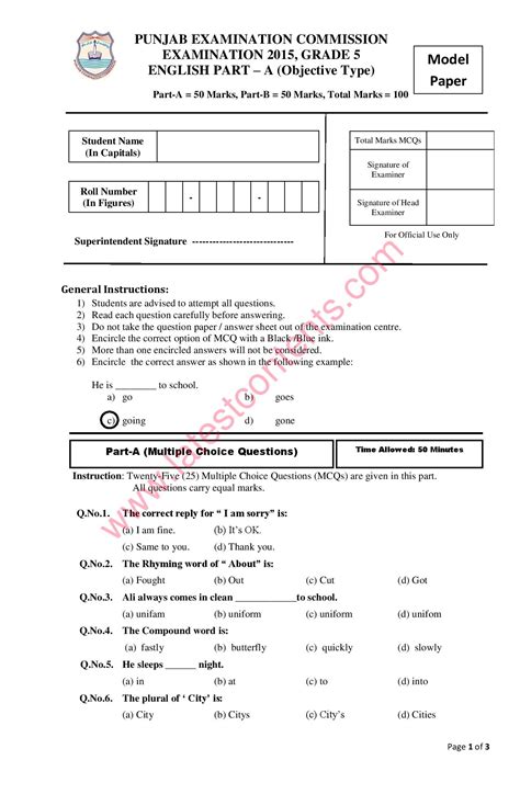 I have also included questions for classroom discussions. PEC Examination 2015 Grade 5 Paper English Download