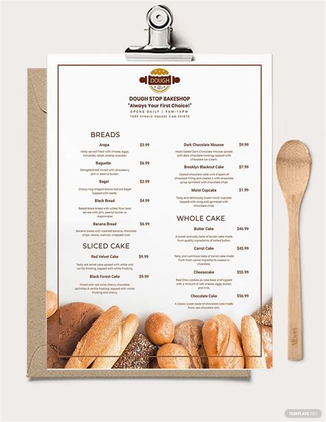 Pastry Bakery Menu Template Illustrator Word Apple Pages Psd