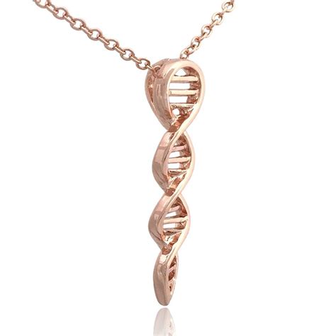 Silver Dna Double Helix Science Molecule Necklace Rose Gold Plated