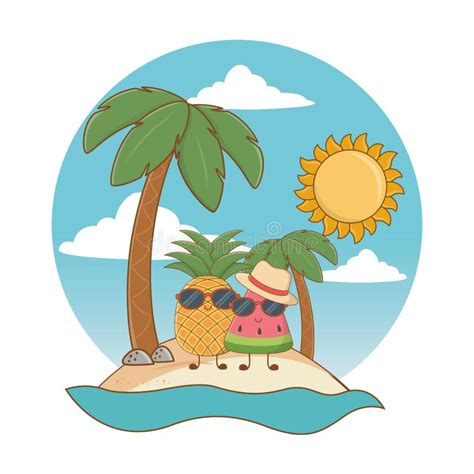 Summer And Beach Cute Cartoons Stock Vector Illustration Of Tropical