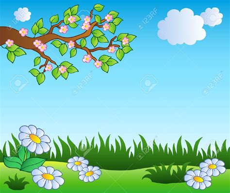 Spring Meadow With Daisies Vector Illustration Scenery Drawing For
