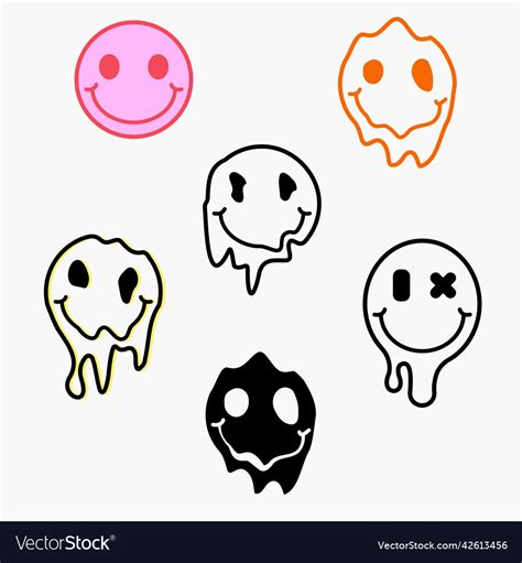 Melting Smile Icons Melted Funny Dripping Face Vector Image