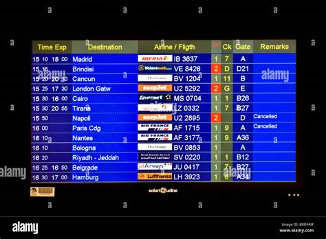 Airport Information Board Showing Arrivals And Departures Of Flights