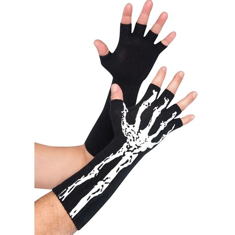 Glow In The Dark Skeleton Fingerless Gloves For Adults One Size Mid