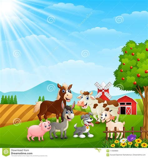 Happy Animals At Farm Background Stock Vector