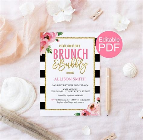 Brunch And Bubbly Invitation Template Kate Bridal Shower Etsy