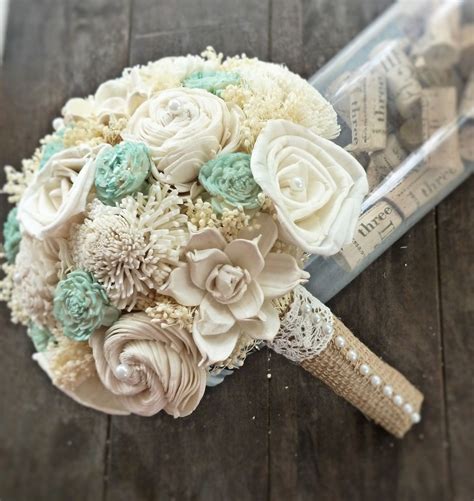 Handmade Natural Wedding Bouquet Small Ivory Mint Bridal Bridesmaid