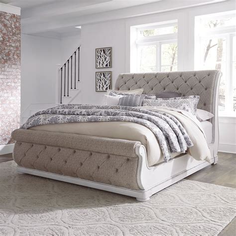 Liberty Magnolia Manor Antique White Queen Upholstered Sleigh Bed