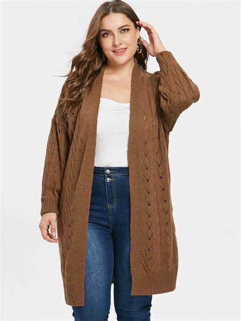 buy plus size openwork longline cardigan 2018 women autumn winter sweaters long