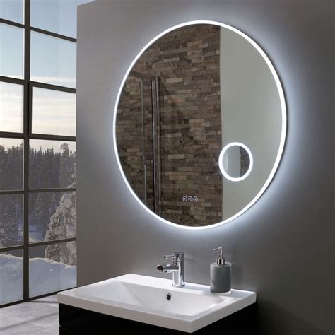 Allure Ultra Slim Round Led Illuminated Mirror With Magnifier 800mm