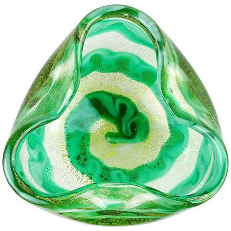 Barovier Murano Green Gold Flecks Swirl Cloud Design Italian Art Glass Bowl For Sale At 1stdibs