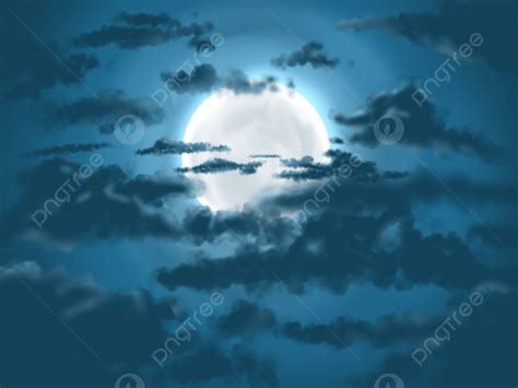 Night Sky Themed Background Wallpaper With Full Moon Covered In Clouds