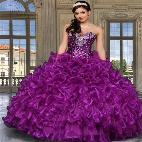 Vestidos De 15 Anos Purple Sequin Crystals Cheap Quinceanera Gowns Dresses Ruffles Plus Size