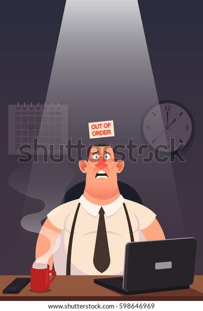 Funny Cartoon Character Tired Worker Sitting Stock Vector Royalty Free