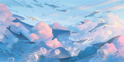 The Sea Of The Sky On Behance Desktop Wallpaper Art Anime Scenery